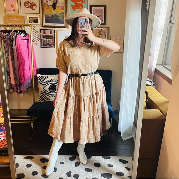 People Tree Beige Floral Tiered Midi Dress - Picture 1 of 10